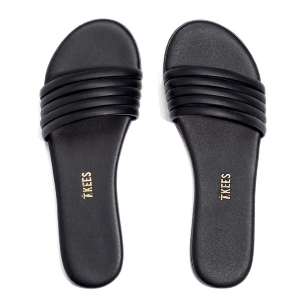 TKEES‎ Serena Slide Sandal Black Leather Slip on 7 Minimalist Travel Boho Preppy